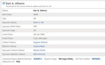 Smith, Ruth G Hill & Alberts Earl A marriage