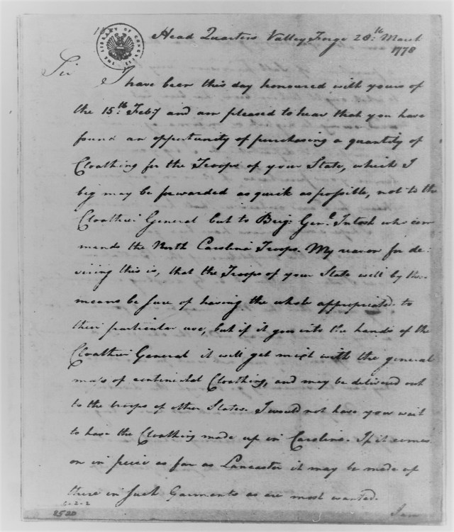 George Washington to Richard Caswell, March 28, 1778 pg1